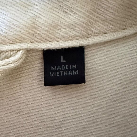 UNIQLO Denim Utility Chore Jacket Off-White Men's Large Military Field Button-Up - Picture 9 of 13